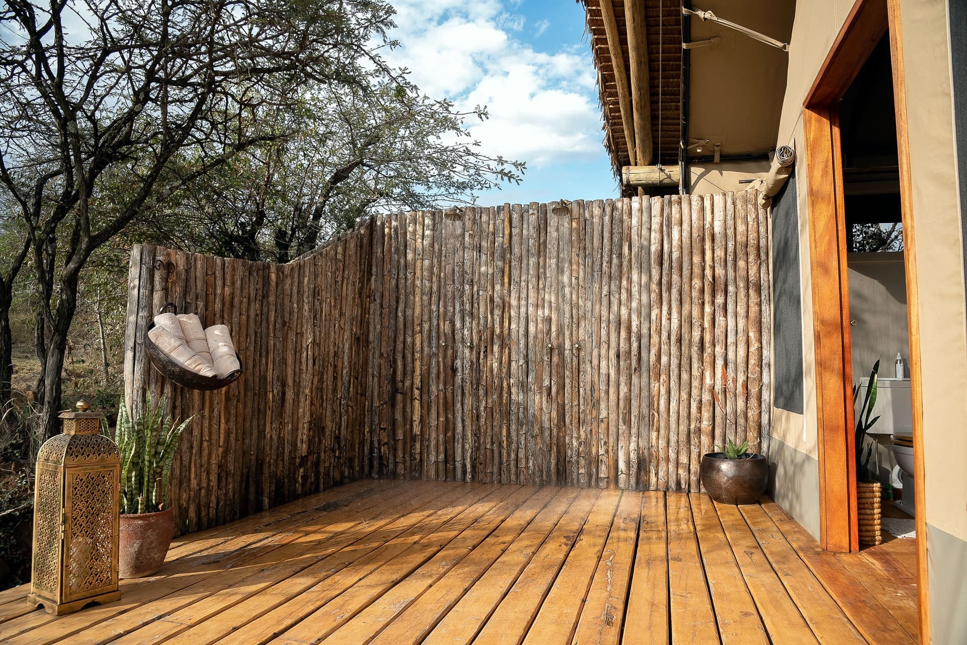Outdoor shower at the tent
